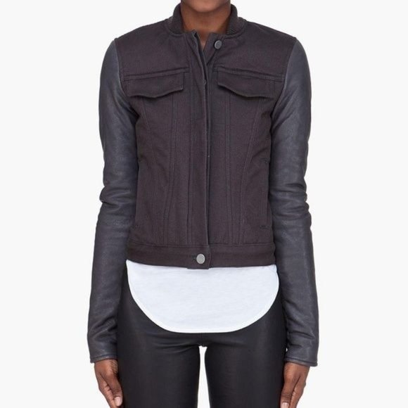 Alexander Wang Jackets & Blazers - Alexander Wang Bomber Cotton Leather Sleeve Moto Denim Jacket Small